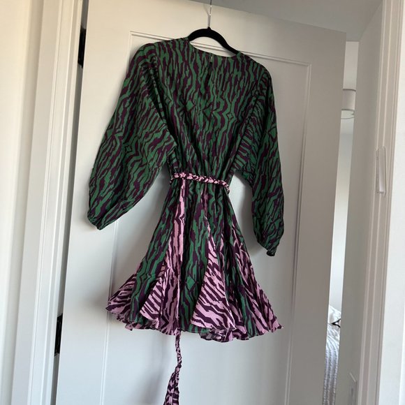 COPY - RHODE Ella Mini Dress SZ XS Abstract Zebra Print Braided Belt Long Sleev… - Picture 9 of 10